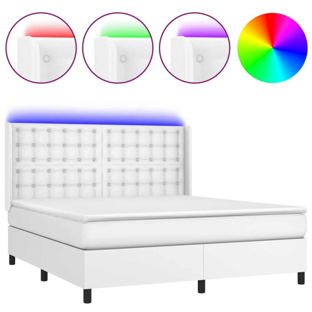 vidaXL Łóżko kontynentalne z materacem i LED, biała ekoskóra 180x200cm