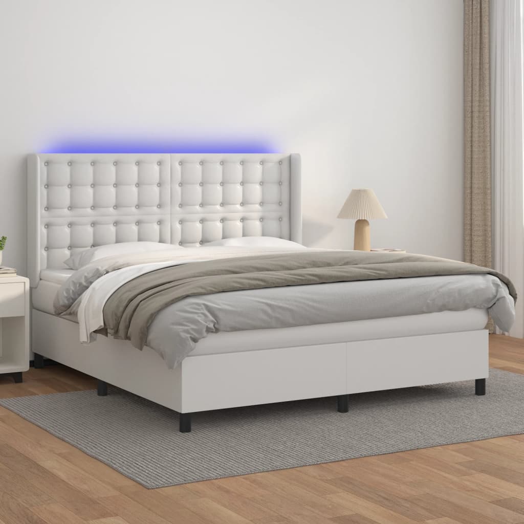 vidaXL Łóżko kontynentalne z materacem i LED, biała ekoskóra 180x200cm
