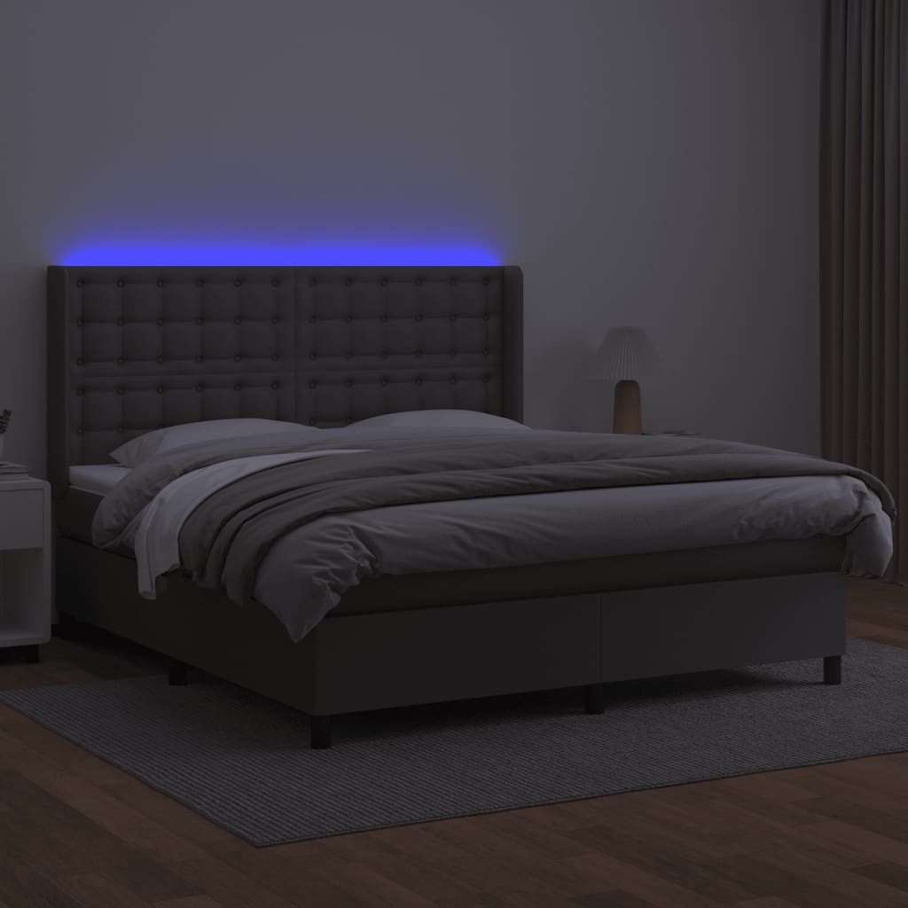 vidaXL Łóżko kontynentalne z materacem i LED, szara ekoskóra 180x200cm