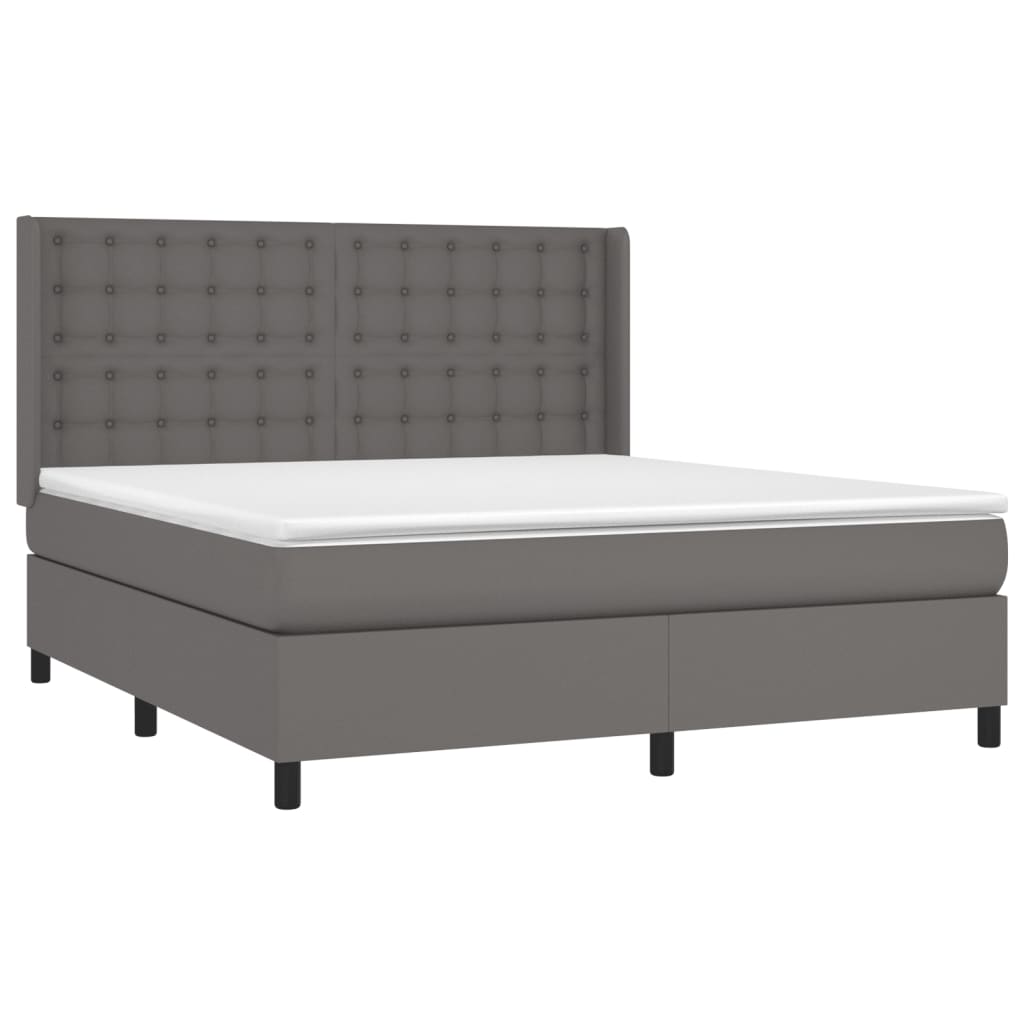 vidaXL Łóżko kontynentalne z materacem i LED, szara ekoskóra 180x200cm
