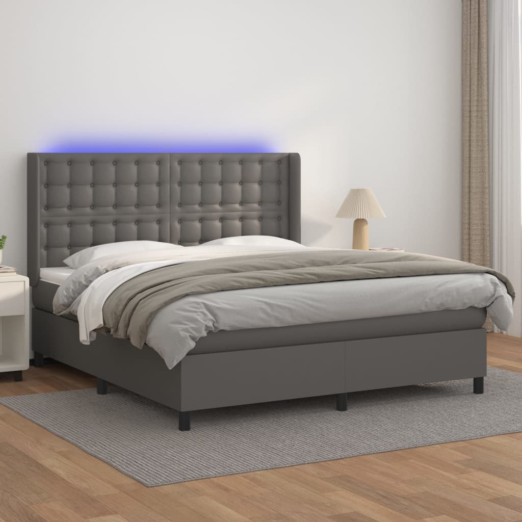 vidaXL Łóżko kontynentalne z materacem i LED, szara ekoskóra 180x200cm