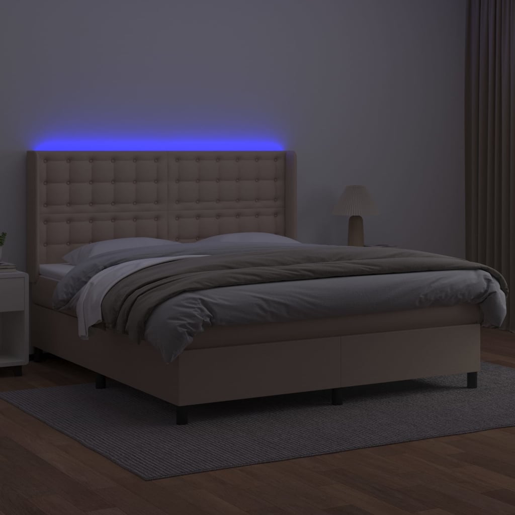 vidaXL Łóżko kontynentalne, materac i LED cappuccino 180x200 cm