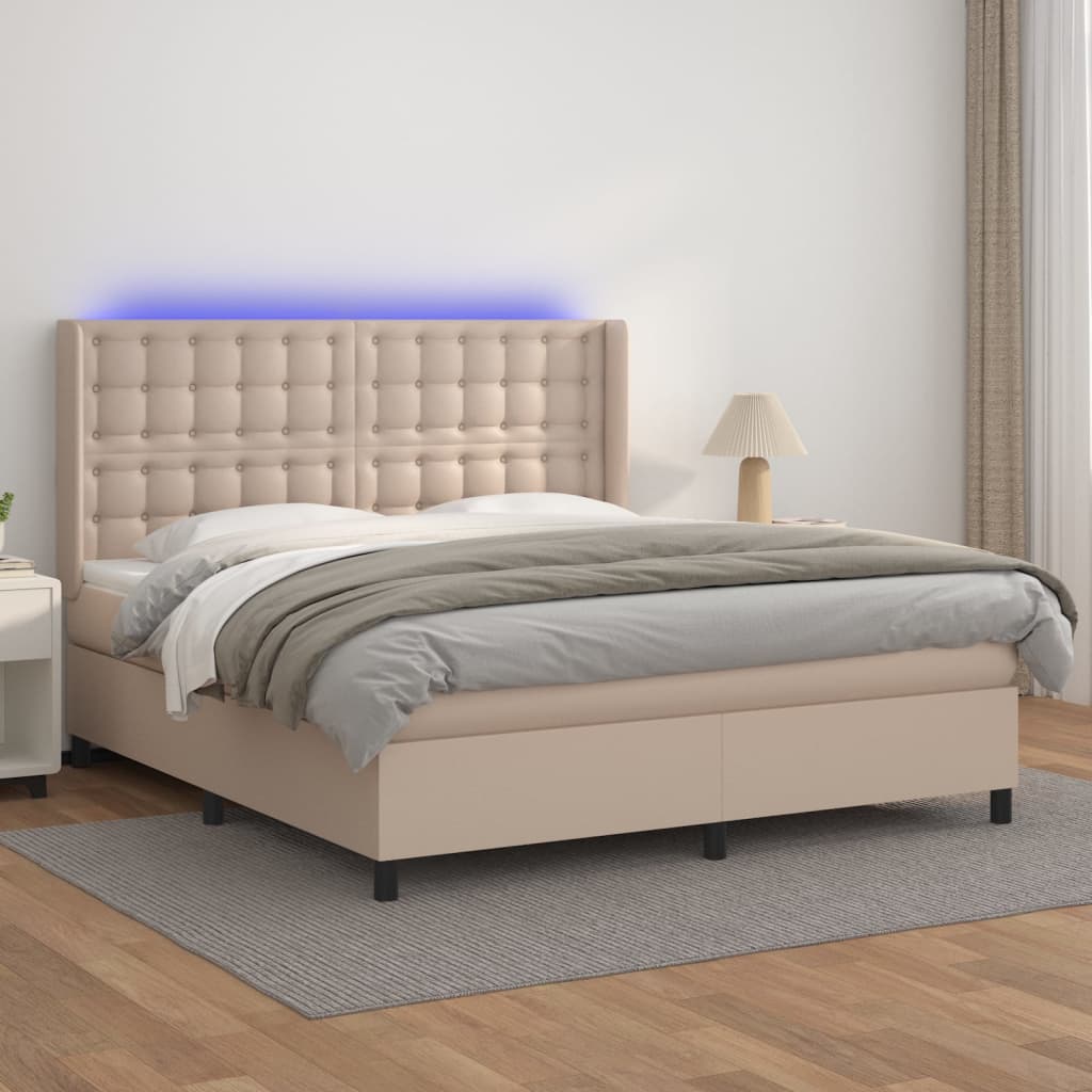 vidaXL Łóżko kontynentalne, materac i LED cappuccino 180x200 cm