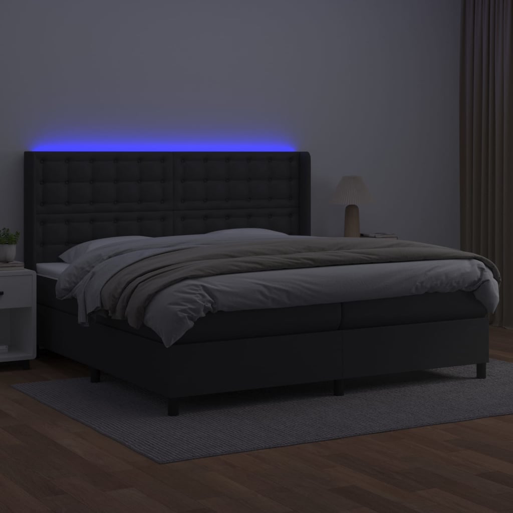 vidaXL Łóżko kontynentalne z materacem i LED czarna ekoskóra 200x200cm
