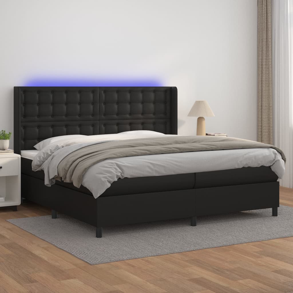 vidaXL Łóżko kontynentalne z materacem i LED czarna ekoskóra 200x200cm