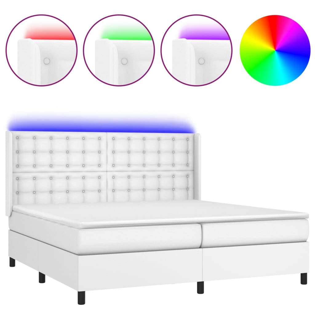 vidaXL Łóżko kontynentalne z materacem i LED, biała ekoskóra 200x200cm