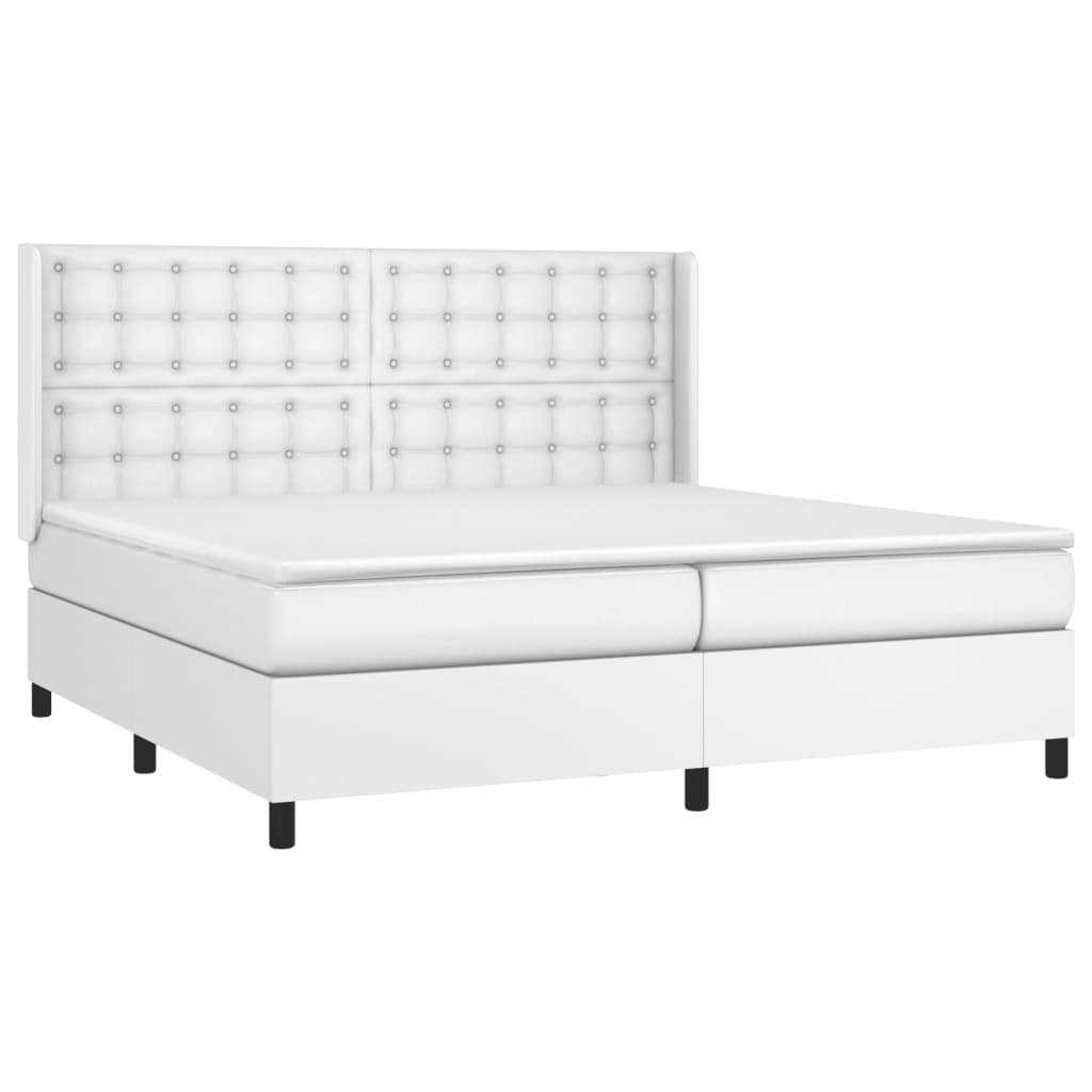 vidaXL Łóżko kontynentalne z materacem i LED, biała ekoskóra 200x200cm