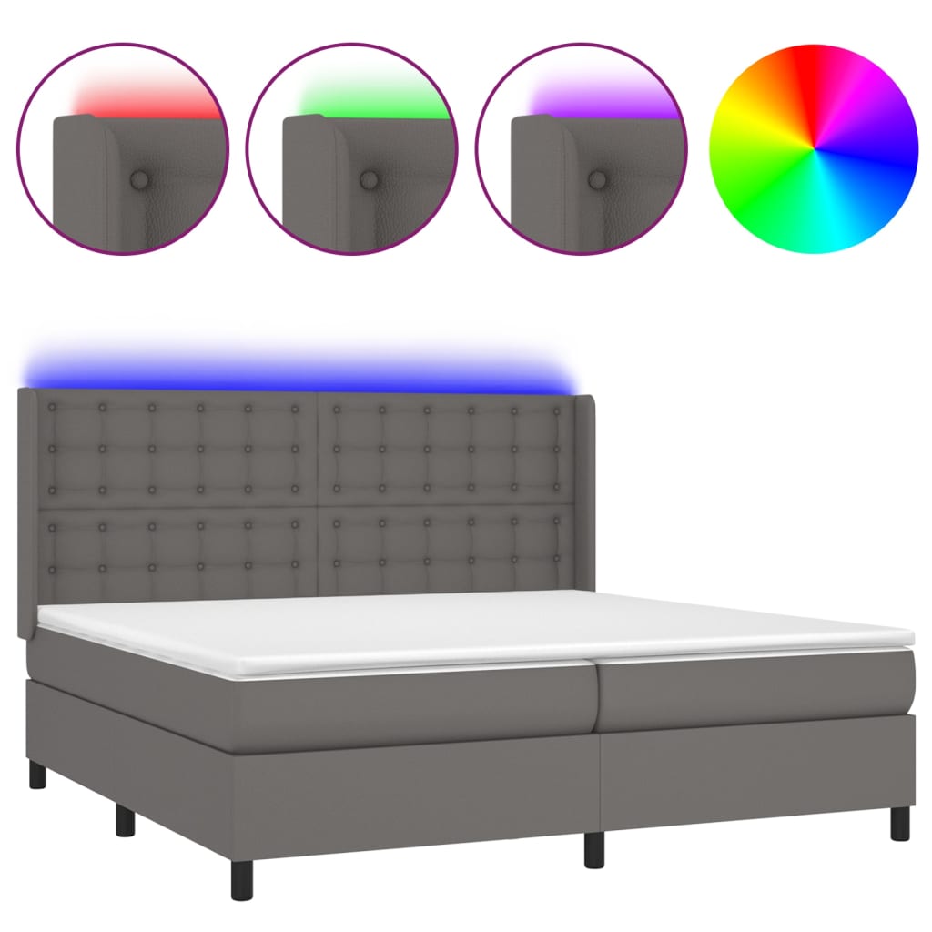 vidaXL Łóżko kontynentalne z materacem i LED, szara ekoskóra 200x200cm