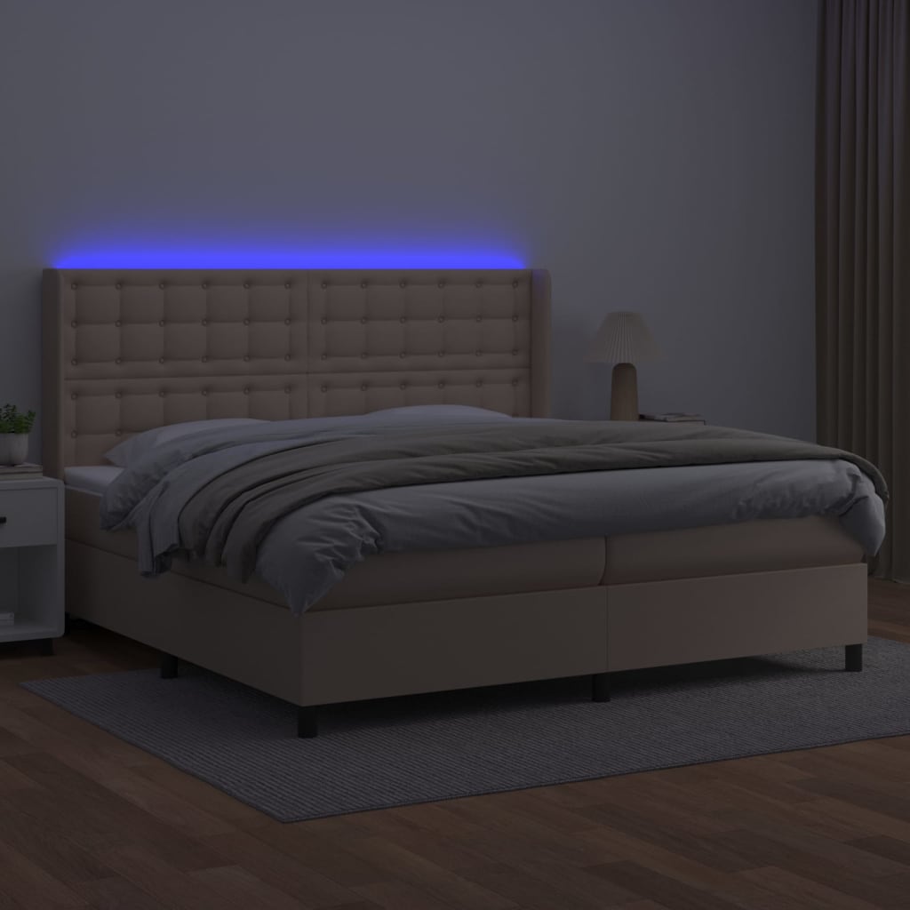 vidaXL Łóżko kontynentalne, materac i LED cappuccino 200x200 cm