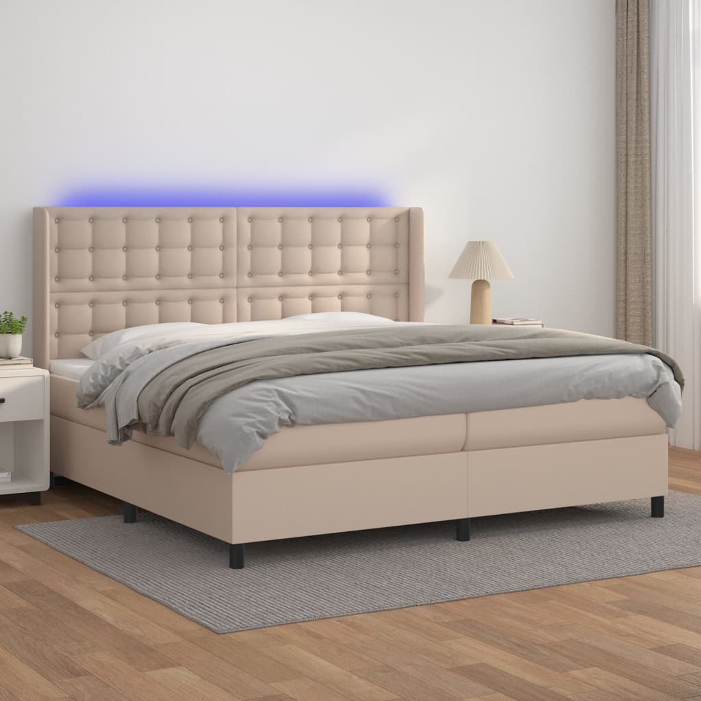 vidaXL Łóżko kontynentalne, materac i LED cappuccino 200x200 cm
