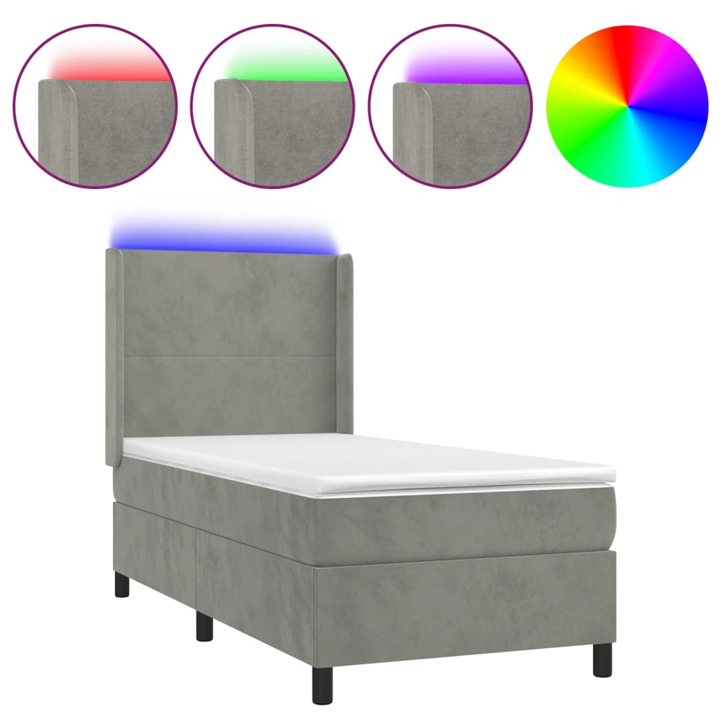 vidaXL Łóżko kontynentalne z materacem i LED, szare 80x200 cm, aksamit