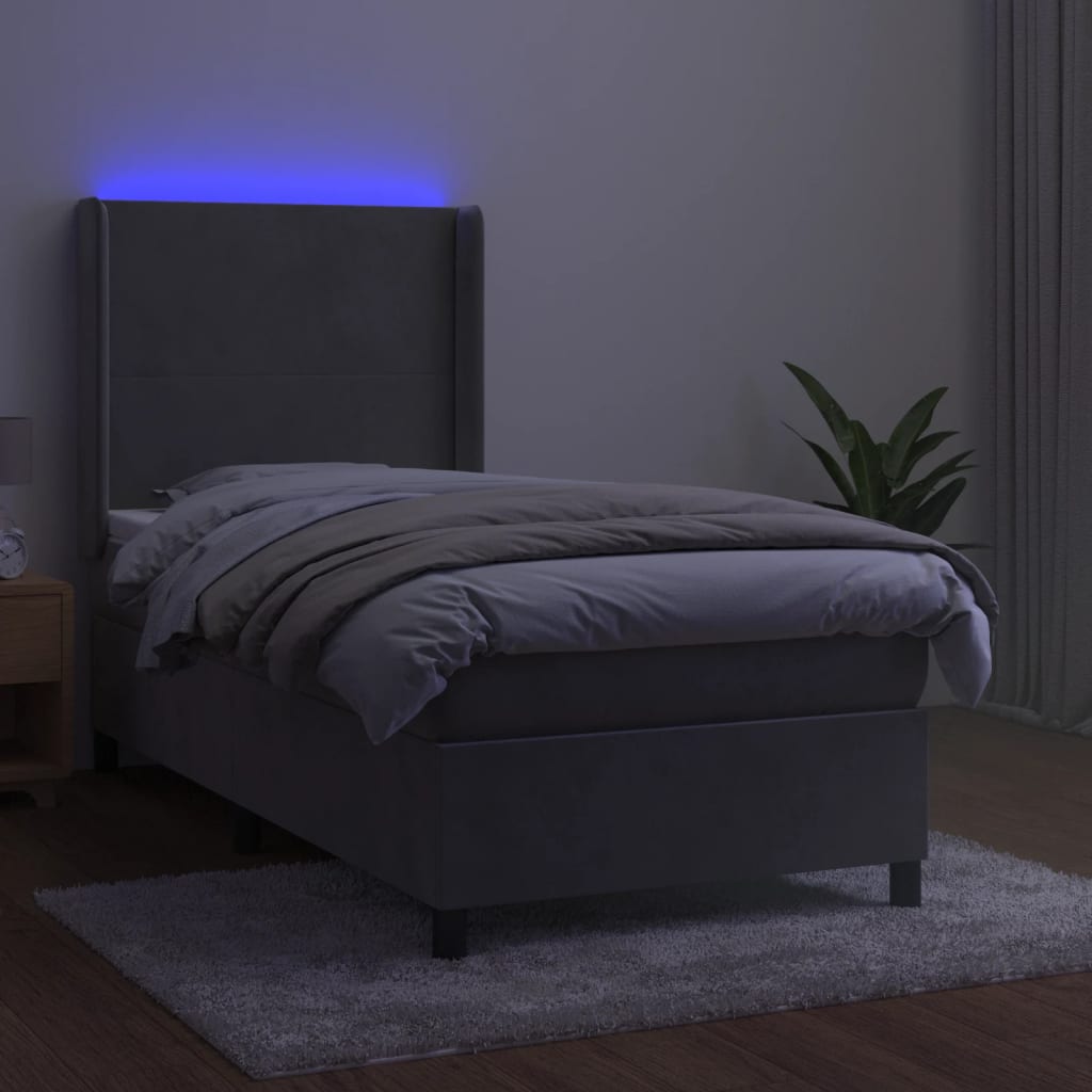 vidaXL Łóżko kontynentalne z materacem i LED, szare 80x200 cm, aksamit