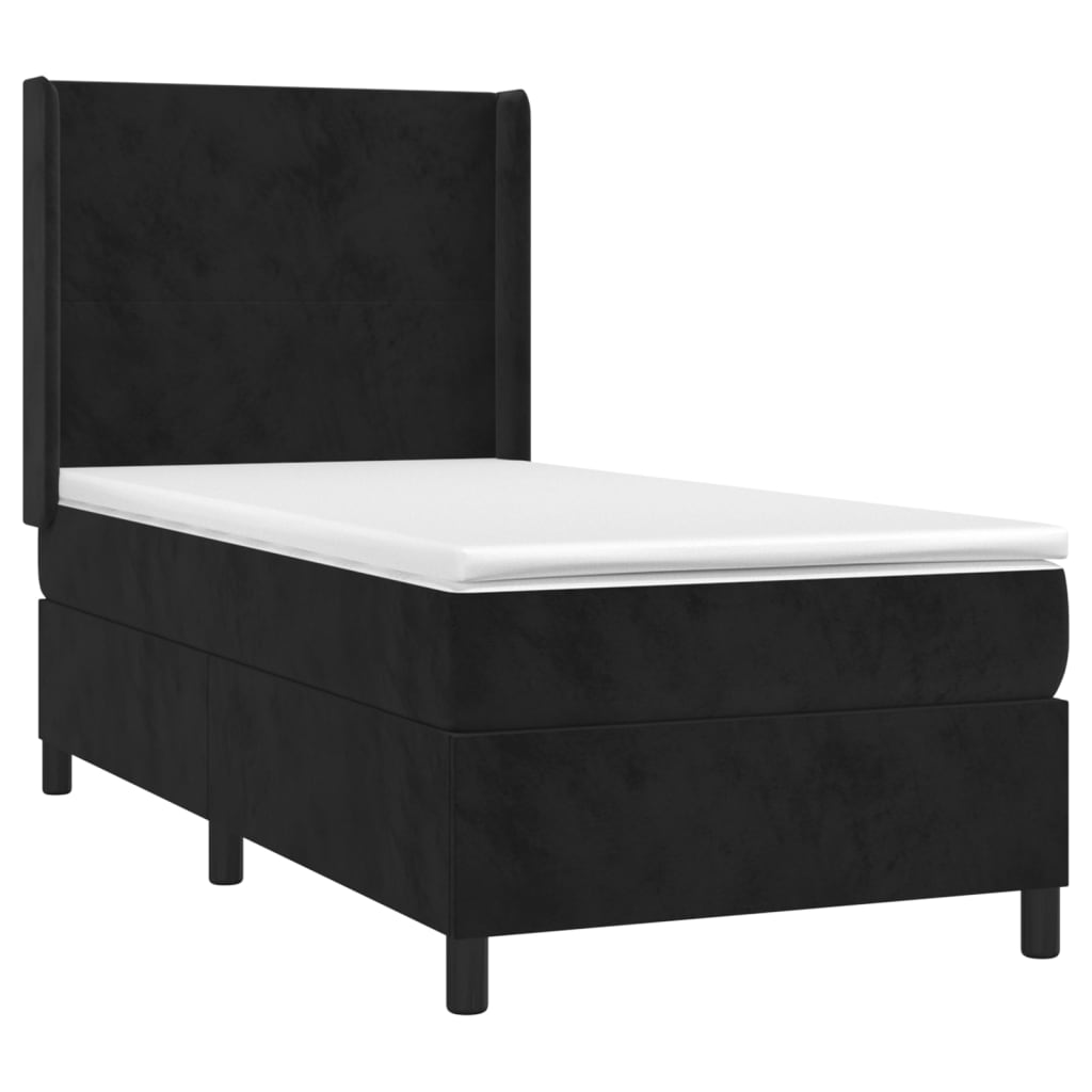 vidaXL Łóżko kontynentalne z materacem i LED, czarny aksamit 90x190 cm