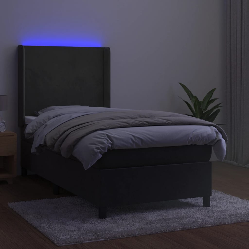 vidaXL Łóżko kontynentalne z materacem i LED, szary aksamit, 100x200cm