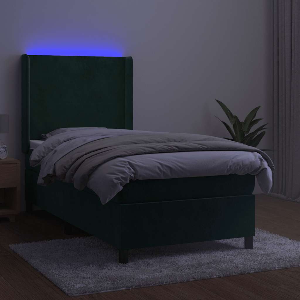 vidaXL Łóżko kontynentalne z materacem i LED zielony aksamit 100x200cm