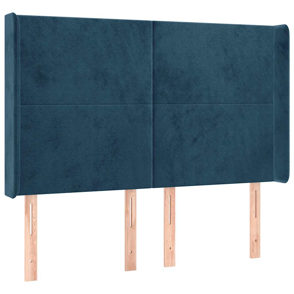 vidaXL Łóżko kontynentalne, materac i LED, niebieski aksamit 140x200cm