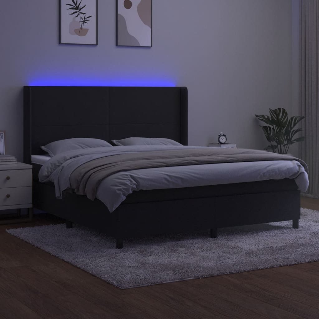 vidaXL Łóżko kontynentalne z materacem i LED, czarny aksamit 160x200cm