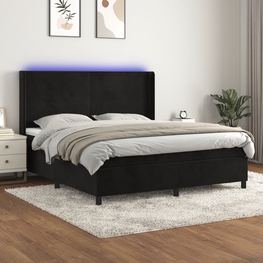 vidaXL Łóżko kontynentalne z materacem i LED, czarny aksamit 160x200cm