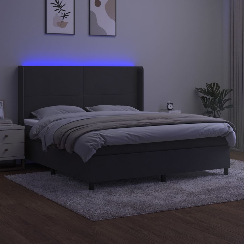 vidaXL Łóżko kontynentalne z materacem i LED, szary aksamit, 180x200cm