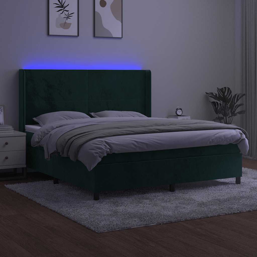 vidaXL Łóżko kontynentalne z materacem i LED zielony aksamit 180x200cm
