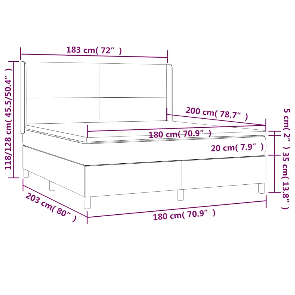 vidaXL Łóżko kontynentalne, materac i LED, niebieski aksamit 180x200cm