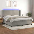 vidaXL Łóżko kontynentalne z materacem i LED, szare 200x200cm, aksamit