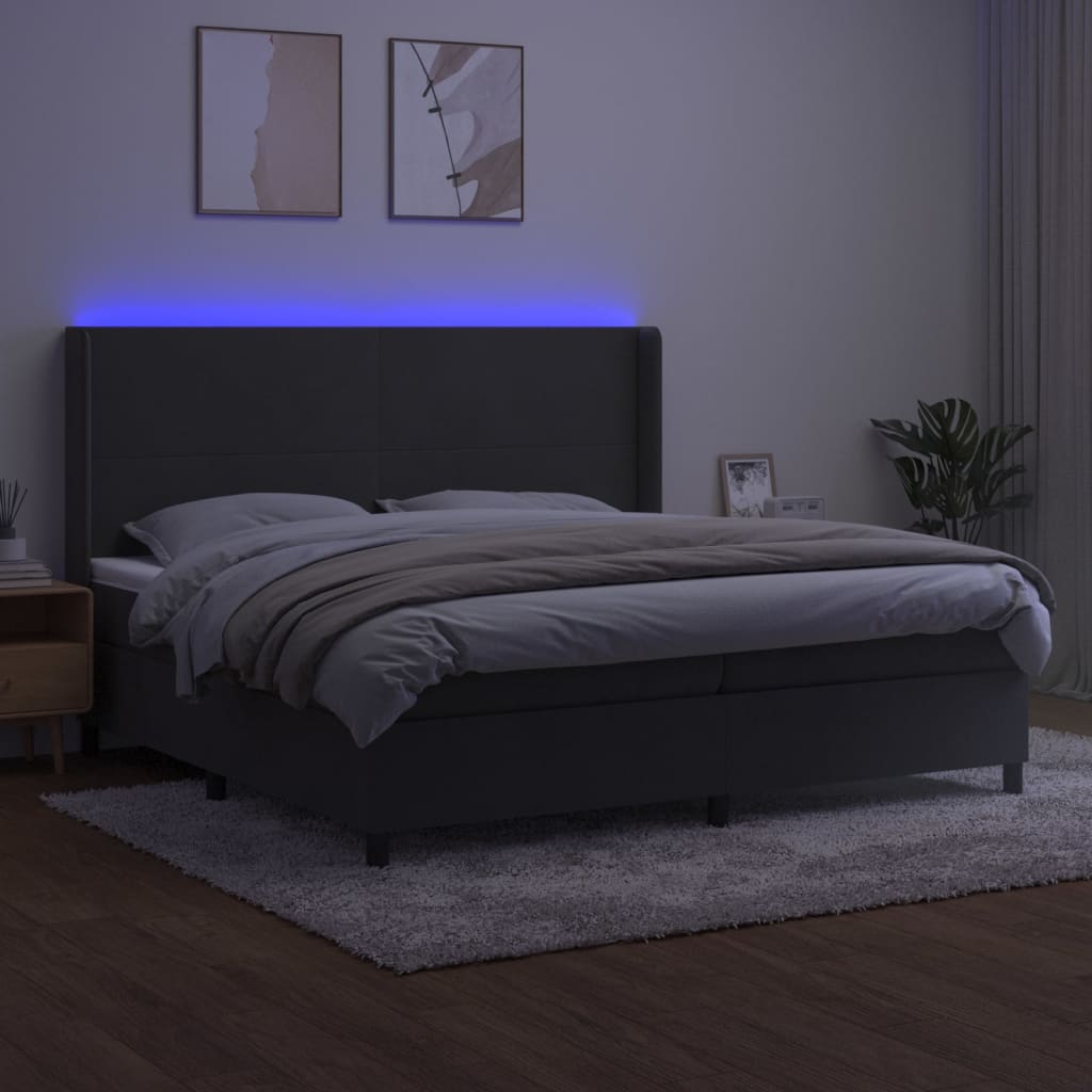vidaXL Łóżko kontynentalne z materacem i LED, szary aksamit, 200x200cm