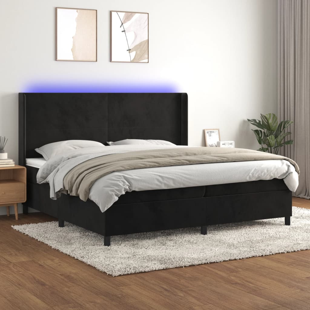 vidaXL Łóżko kontynentalne z materacem i LED, czarny aksamit 200x200cm