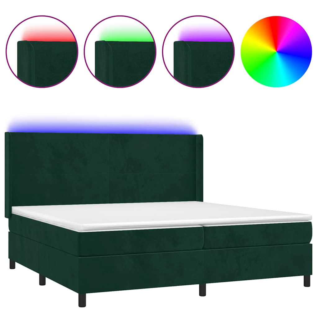 vidaXL Łóżko kontynentalne z materacem i LED zielony aksamit 200x200cm