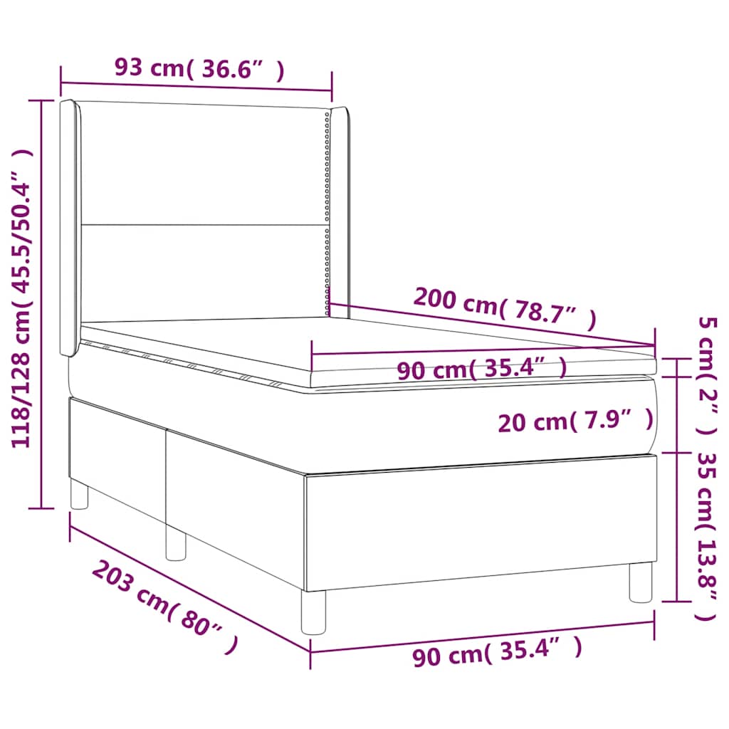 vidaXL Łóżko kontynentalne z materacem i LED zielony aksamit 90x200 cm