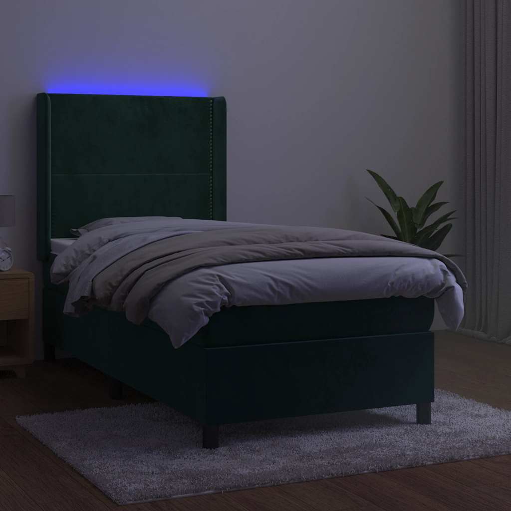vidaXL Łóżko kontynentalne z materacem i LED zielony aksamit 100x200cm