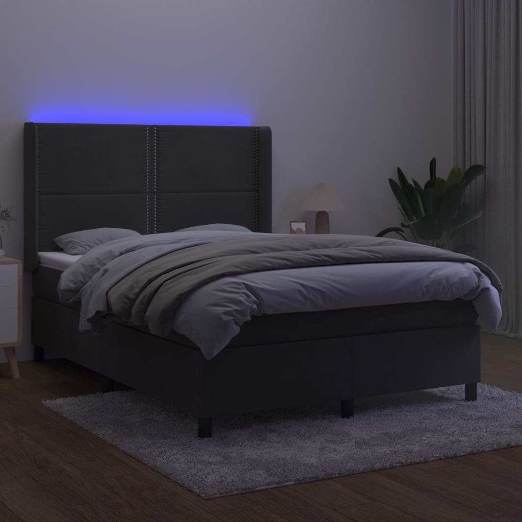vidaXL Łóżko kontynentalne z materacem i LED, szary aksamit, 140x200cm