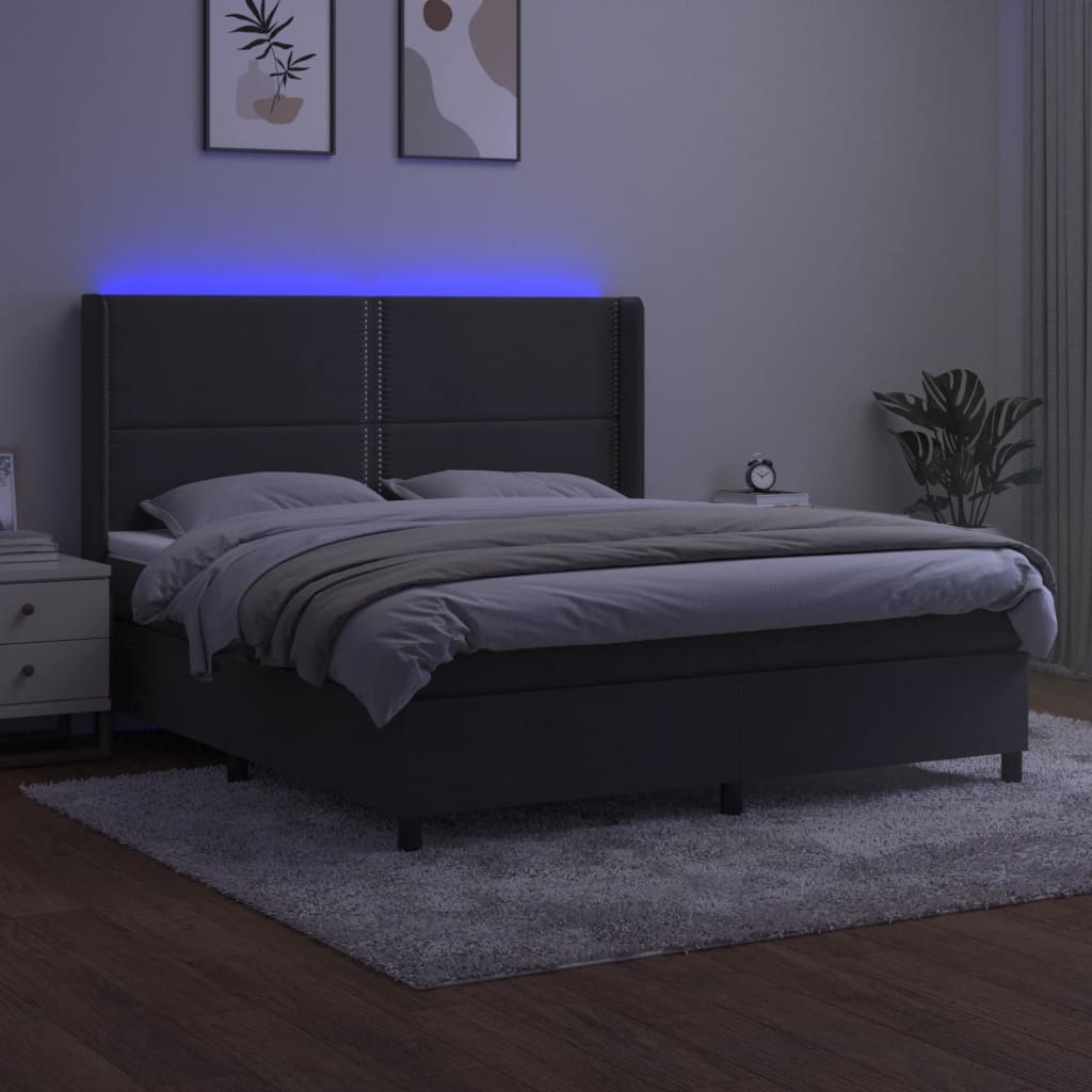vidaXL Łóżko kontynentalne z materacem i LED, szary aksamit, 180x200cm