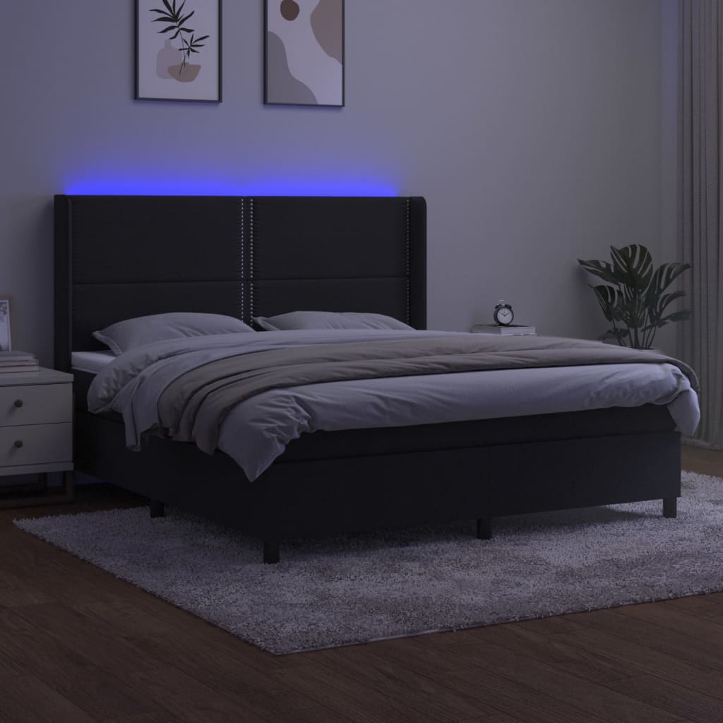 vidaXL Łóżko kontynentalne z materacem i LED, czarny aksamit 180x200cm