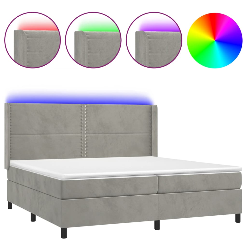vidaXL Łóżko kontynentalne z materacem i LED, szare 200x200cm, aksamit