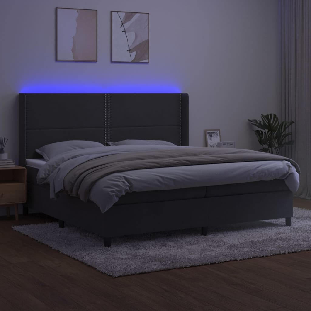 vidaXL Łóżko kontynentalne z materacem i LED, szary aksamit, 200x200cm