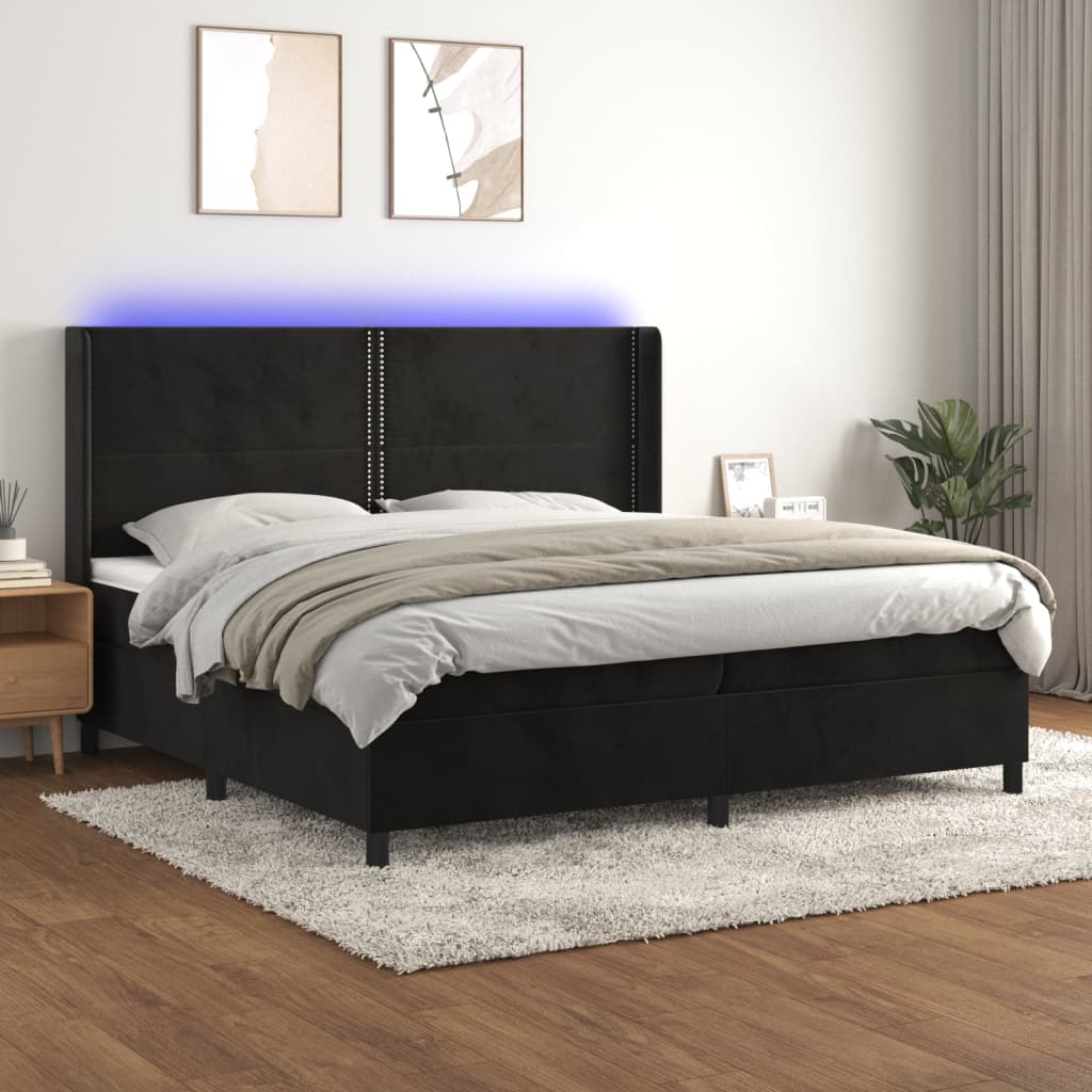 vidaXL Łóżko kontynentalne z materacem i LED, czarny aksamit 200x200cm