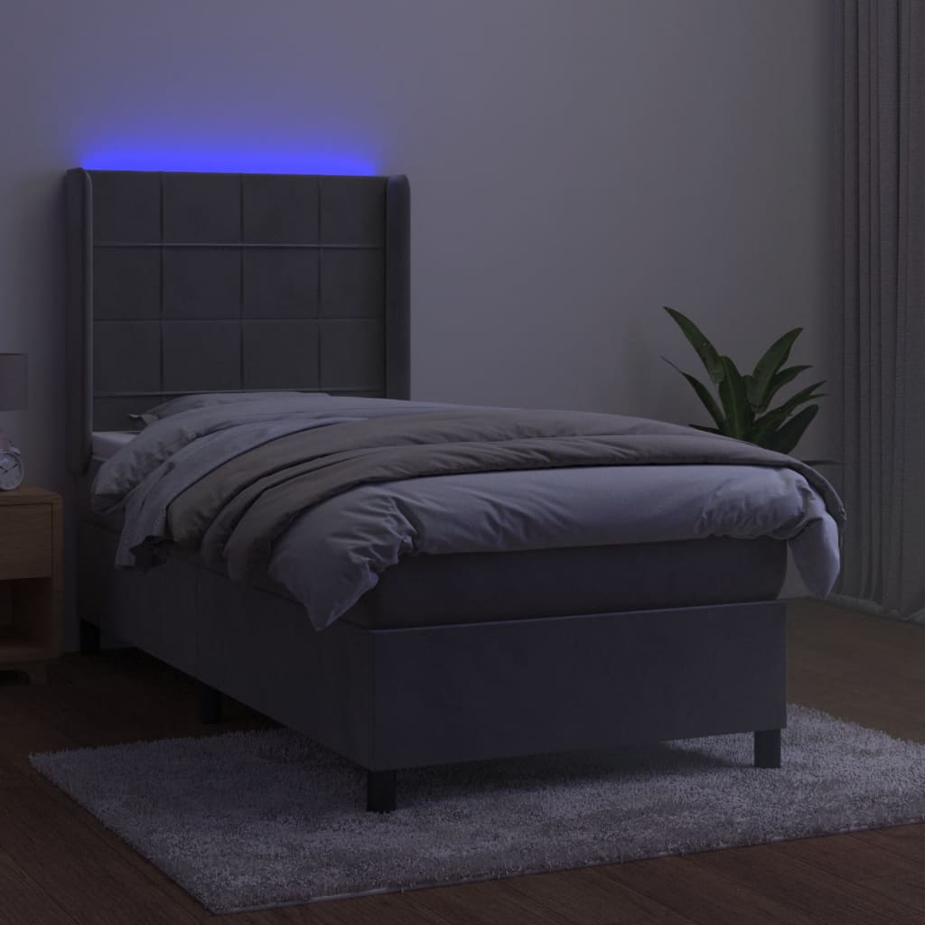 vidaXL Łóżko kontynentalne z materacem i LED, szare 80x200 cm, aksamit