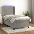 vidaXL Łóżko kontynentalne z materacem i LED, szare 90x200 cm, aksamit