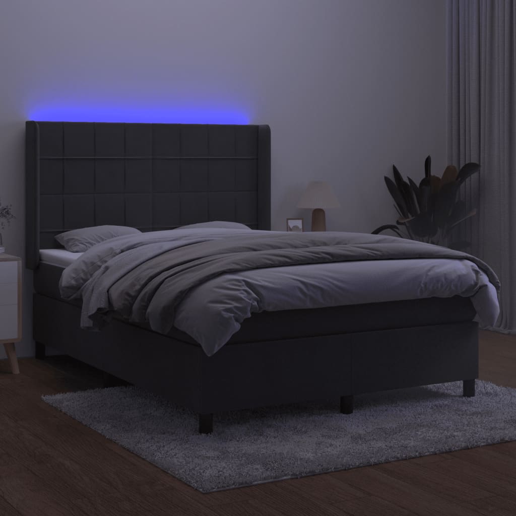 vidaXL Łóżko kontynentalne z materacem i LED, szary aksamit, 140x190cm