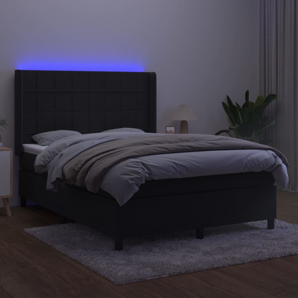 vidaXL Łóżko kontynentalne z materacem i LED, czarny aksamit 140x190cm