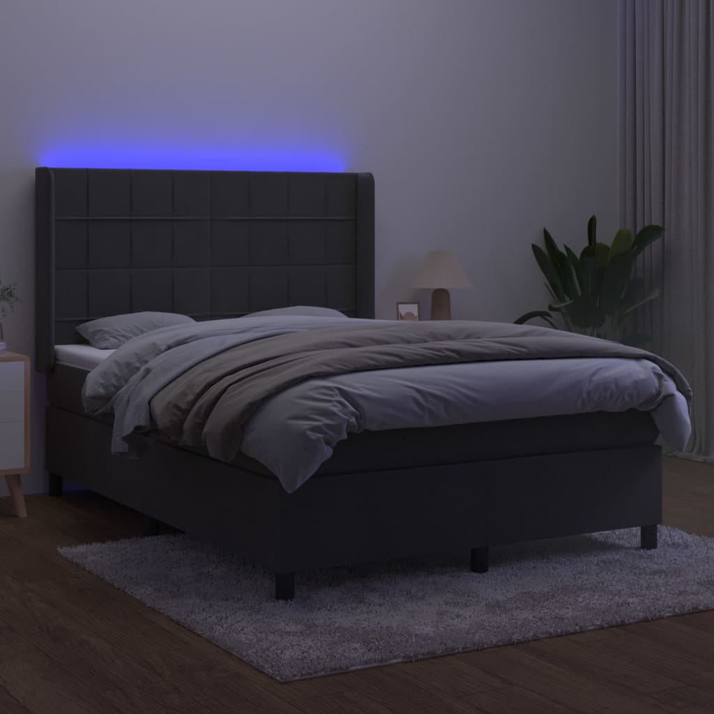 vidaXL Łóżko kontynentalne z materacem i LED, szary aksamit, 140x200cm
