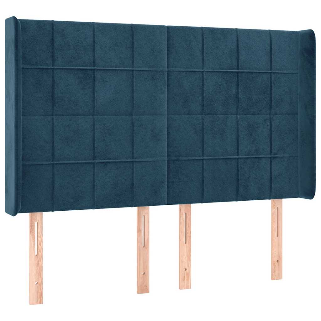 vidaXL Łóżko kontynentalne, materac i LED, niebieski aksamit 140x200cm