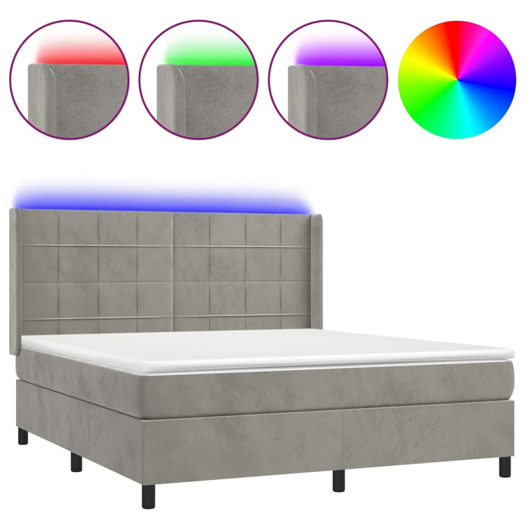 vidaXL Łóżko kontynentalne z materacem i LED, szare 160x200cm, aksamit