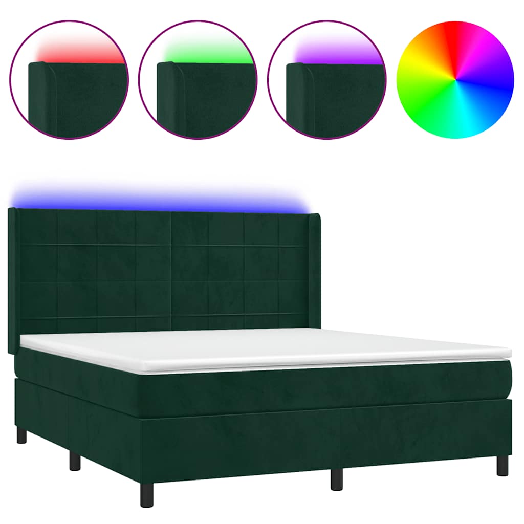 vidaXL Łóżko kontynentalne z materacem i LED zielony aksamit 180x200cm