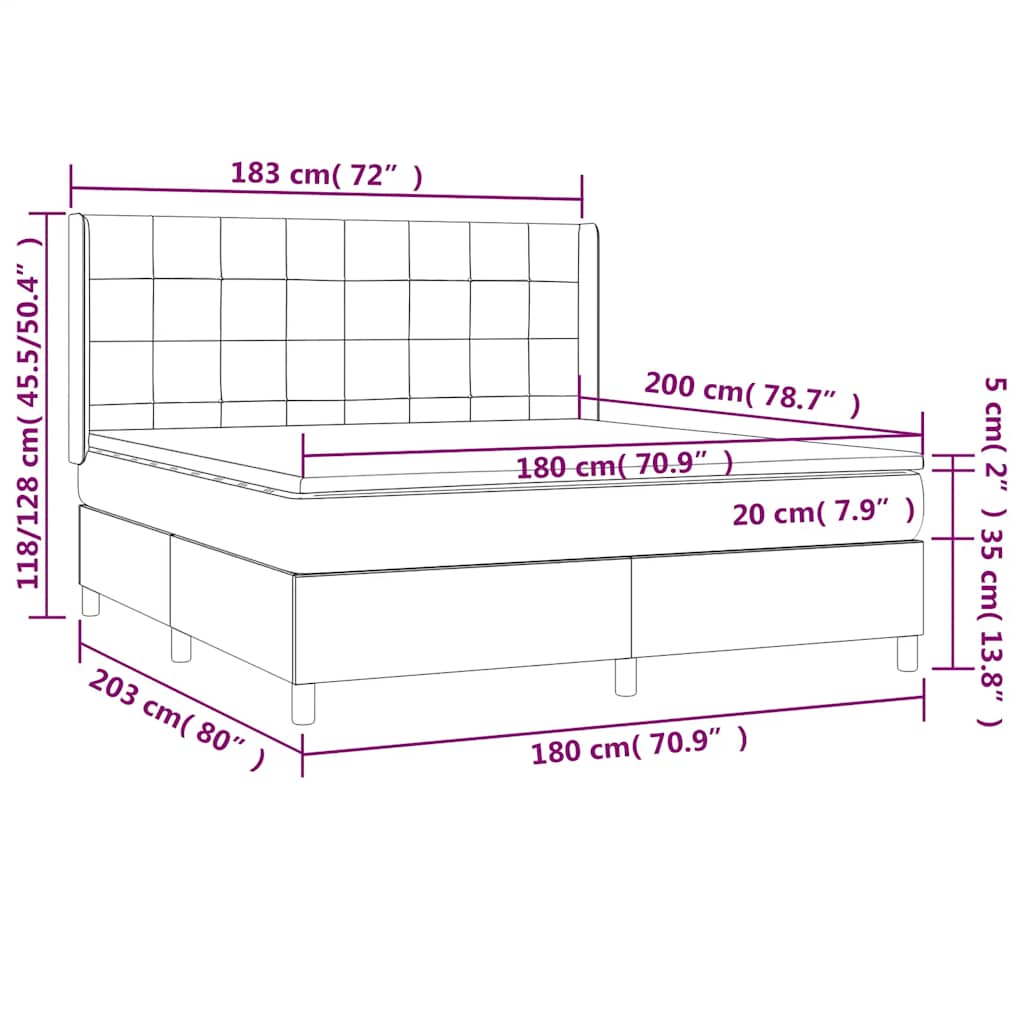 vidaXL Łóżko kontynentalne, materac i LED, niebieski aksamit 180x200cm