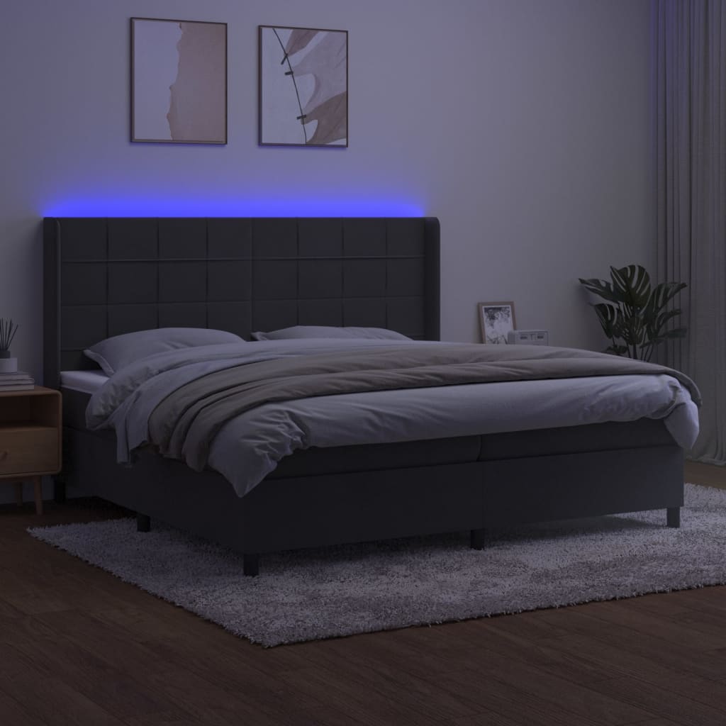 vidaXL Łóżko kontynentalne z materacem i LED, szary aksamit, 200x200cm