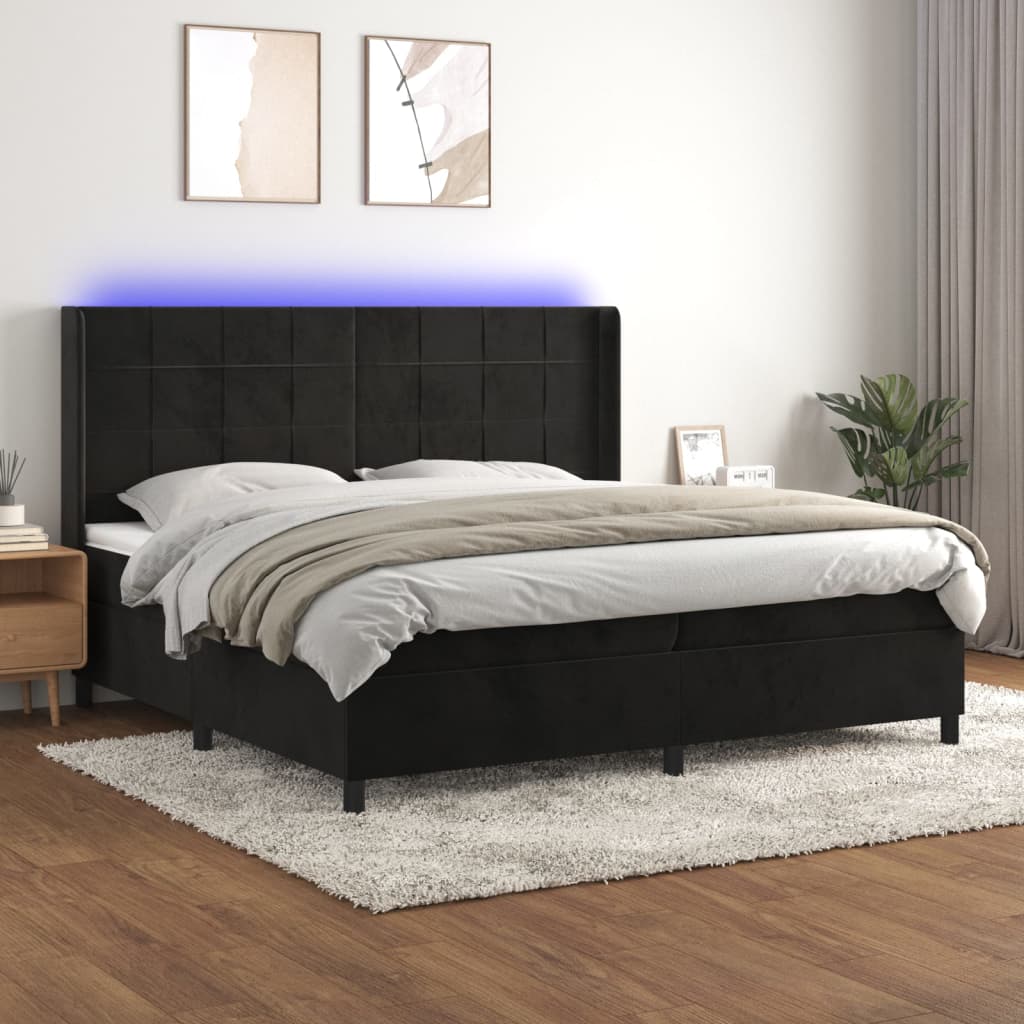 vidaXL Łóżko kontynentalne z materacem i LED, czarny aksamit 200x200cm