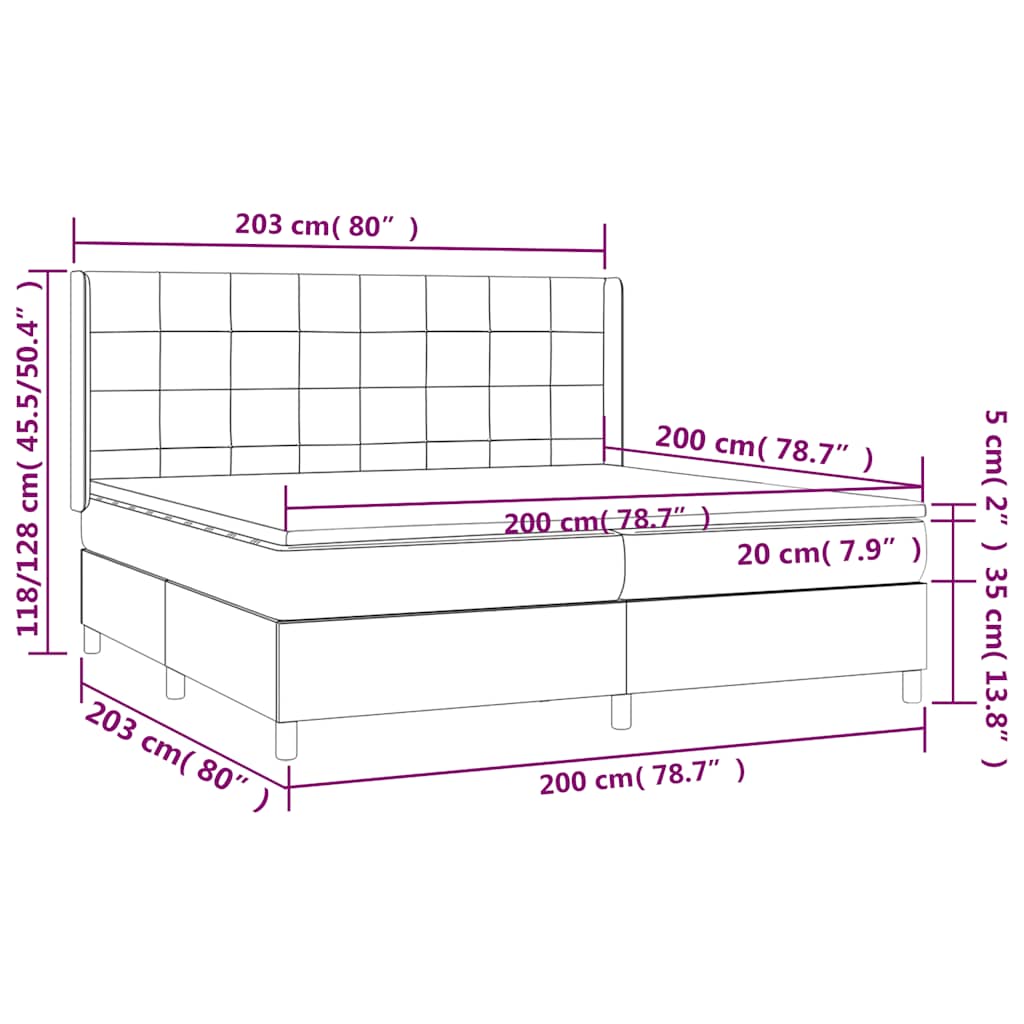 vidaXL Łóżko kontynentalne, materac i LED, niebieski aksamit 200x200cm