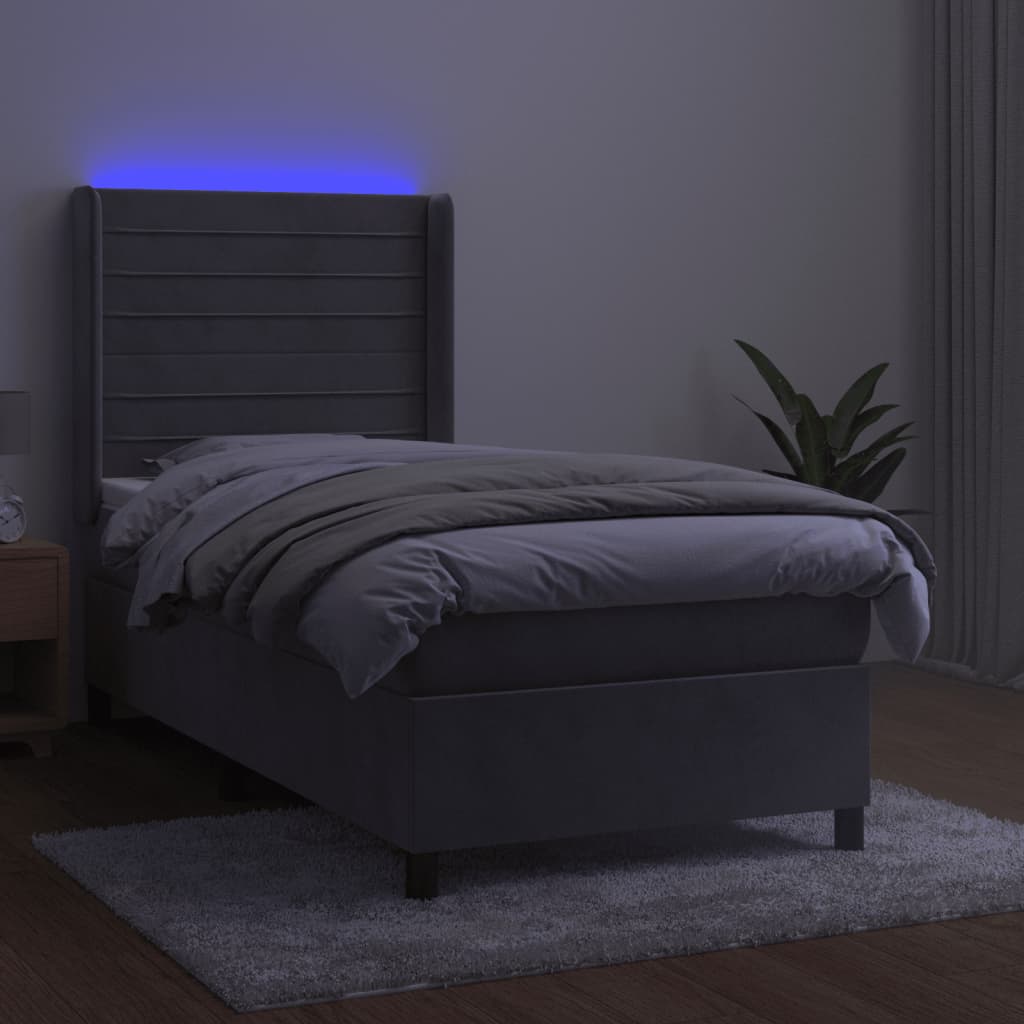 vidaXL Łóżko kontynentalne z materacem i LED, szare 80x200 cm, aksamit